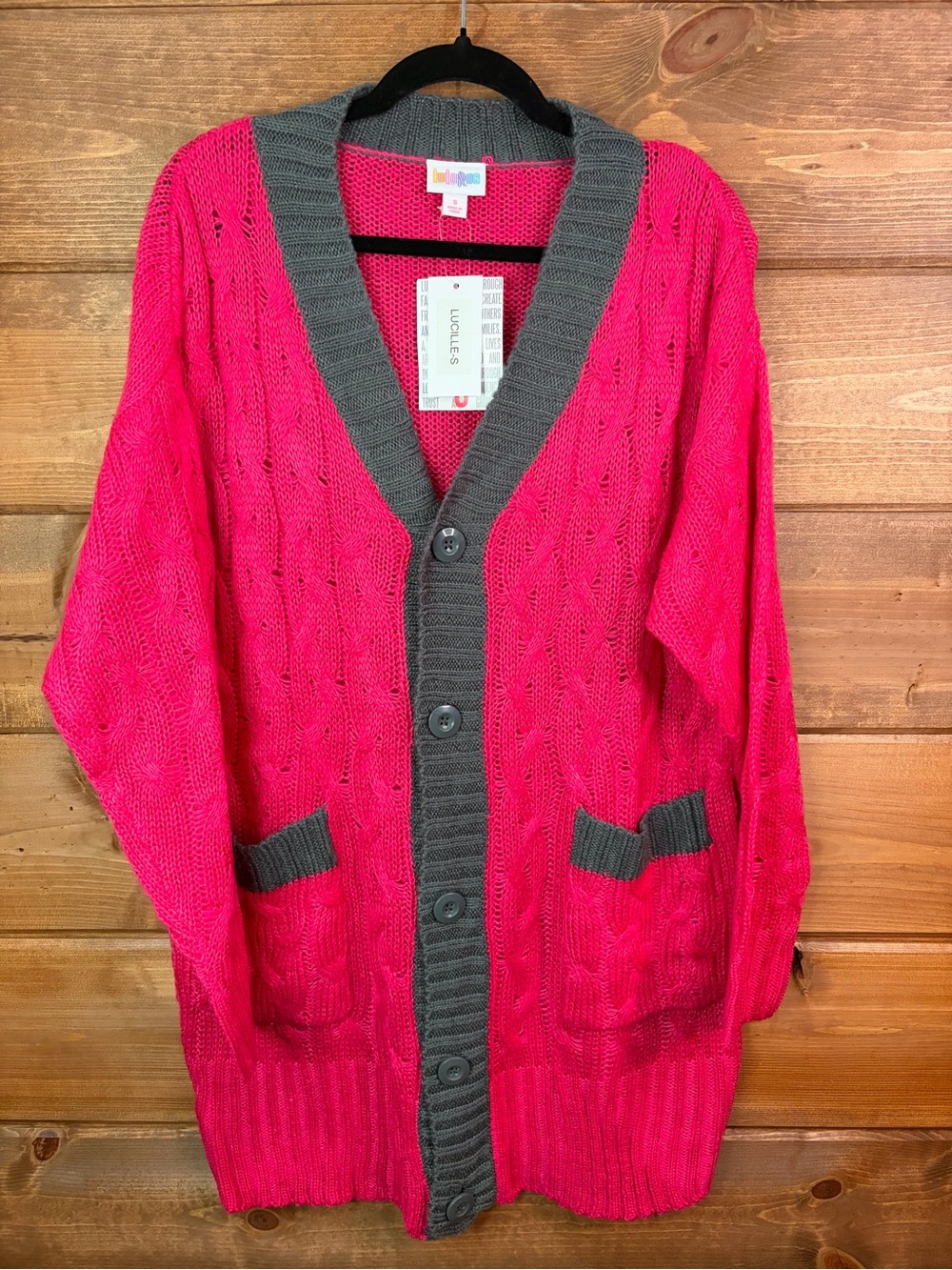 LuLaRoe Lucille Oversized Hot Pink Cardigan with Gray Trim Size Small 💕🩶
